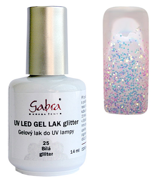 UV gel lak GABRA 25 bílá glitter 14 ml UV gel lak GABRA 25 bílá glitter 14 ml - Péče o ruce Gel laky