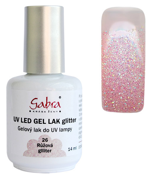 UV gel lak GABRA 26 růžová glitter 14 ml UV gel lak GABRA 26 růžová glitter 14 ml - Péče o ruce Gel laky