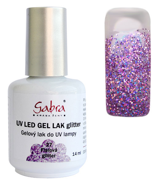 UV gel lak GABRA 27 fialová glitter 14 ml UV gel lak GABRA 27 fialová glitter 14 ml - Péče o ruce Gel laky