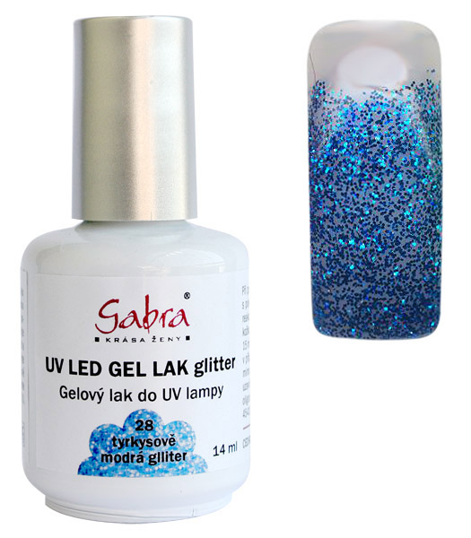 UV gel lak GABRA 28 tyrkysově modrá glitter 14 ml UV gel lak GABRA 28 tyrkysově modrá glitter 14 ml - Péče o ruce Gel laky