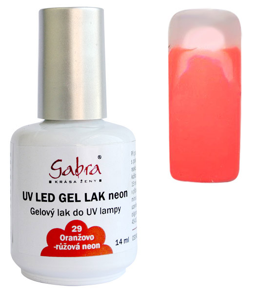 UV gel lak GABRA 29 oranžovo růžová neon 14 ml UV gel lak GABRA 29 oranžovo růžová neon 14 ml - Péče o ruce Gel laky