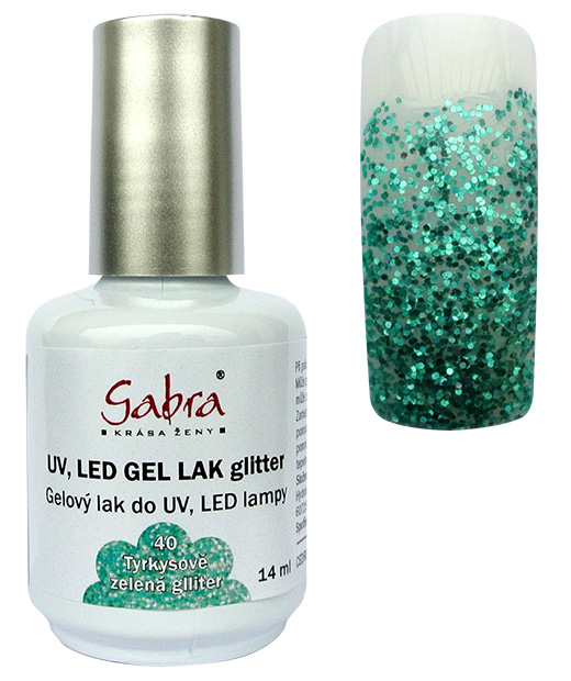UV gel lak GABRA 40 tyrkysově zelená glitter 14 ml UV gel lak GABRA 40 tyrkysově zelená glitter 14 ml - Péče o ruce Gel laky