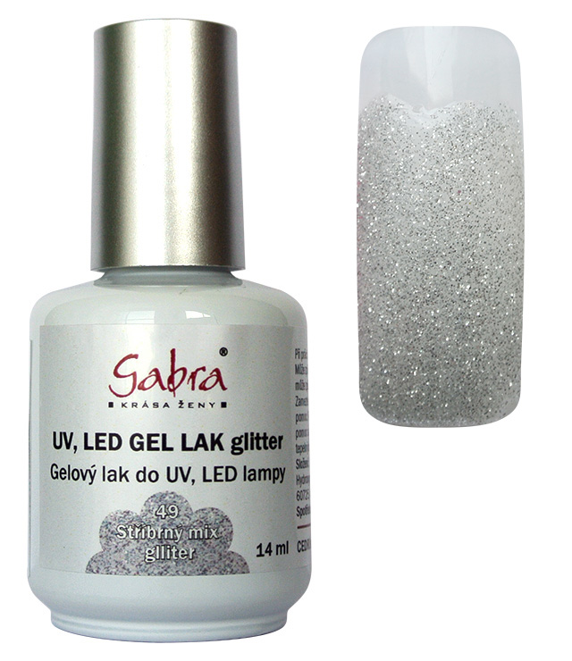 UV gel lak GABRA 49 stříbrný mix glitter 14 ml