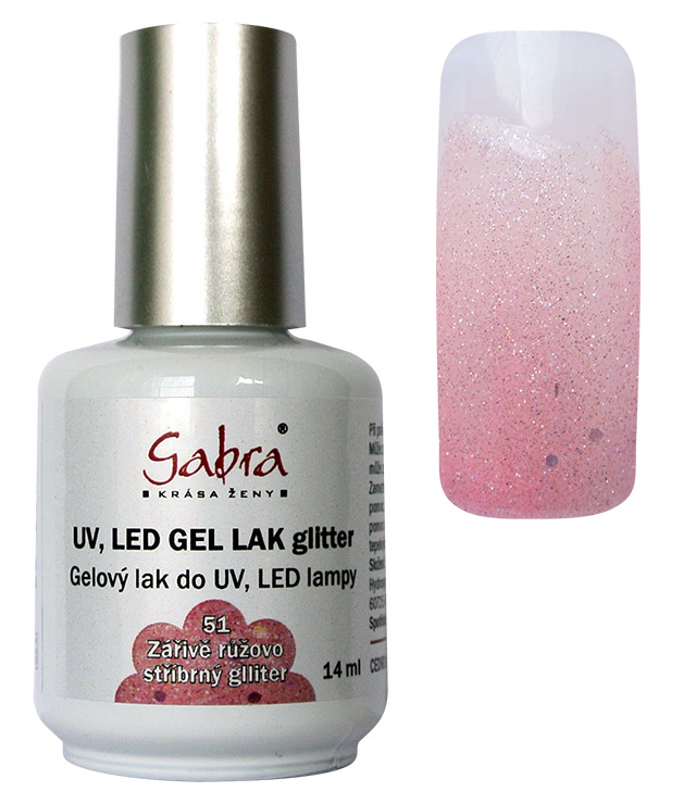 UV gel lak GABRA 51 zářivě růžovo stříbrný glitter 14 ml UV gel lak GABRA 51 zářivě růžovo stříbrný glitter 14 ml - Péče o ruce Gel laky