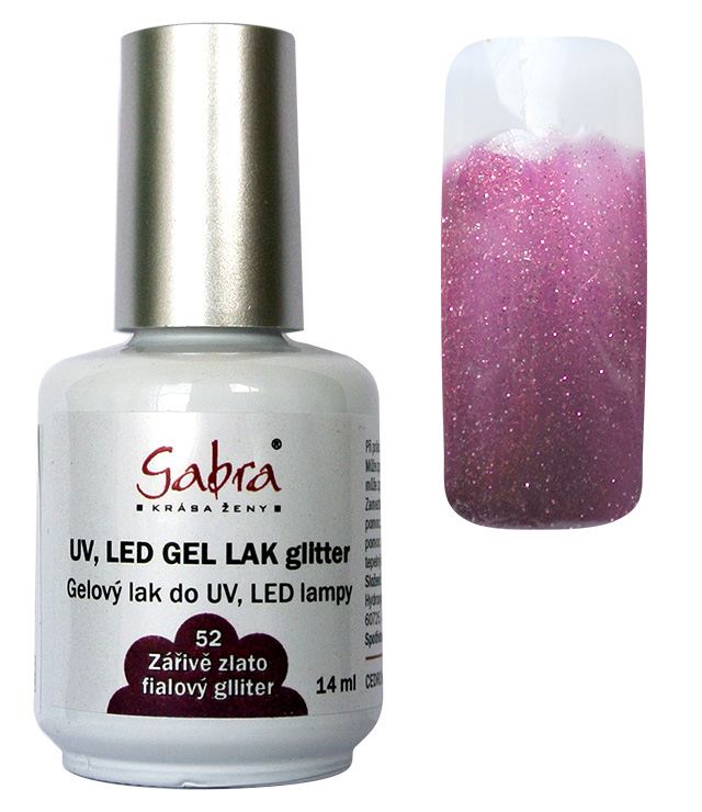 UV gel lak GABRA 52 zářivě zlato fialový glitter 14 ml UV gel lak GABRA 52 zářivě zlato fialový glitter 14 ml - Péče o ruce Gel laky