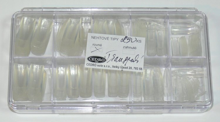 Nehtové tipy Cedro BOX 250 ks transparentní Nehtové tipy Cedro BOX 250 ks transparentní - Péče o ruce Nehtové tipy pro nehtovou modeláž Nehtové tipy - boxy CEDRO