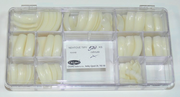 Nehtové tipy Cedro BOX 500 ks zahnuté Nehtové tipy Cedro BOX 500 ks zahnuté - Péče o ruce Nehtové tipy pro nehtovou modeláž Nehtové tipy - boxy CEDRO