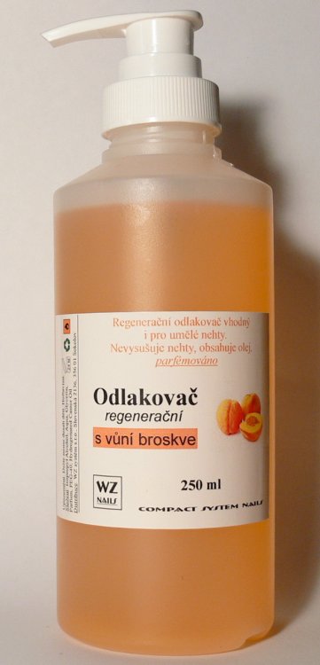 Odlakovač na nehty s dávkovací pumpou s vůní broskve 250 ml Odlakovač na nehty s dávkovací pumpou s vůní broskve 250 ml - Péče o ruce Odlakovače